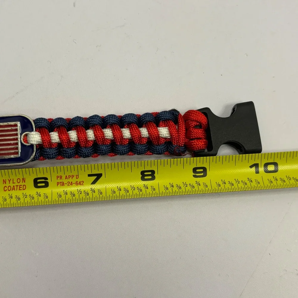 Patriotic American Flag Paracord Survival Bracelet Red White Blue 9.5 Inch